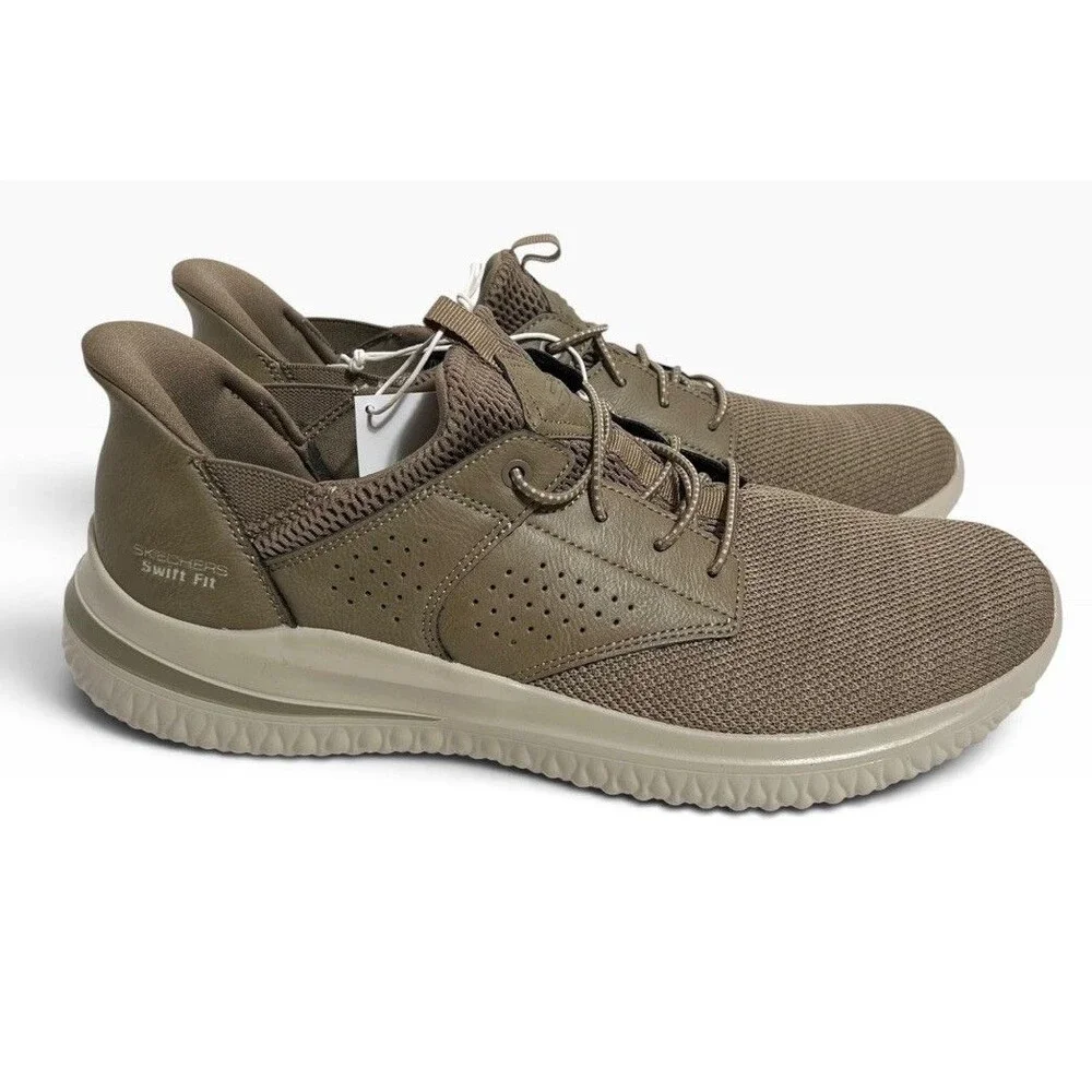 Skechers Delson Swift Fit Sneakers Mens 12 Taupe Hands Free Slip-Ins 255101 NWOB